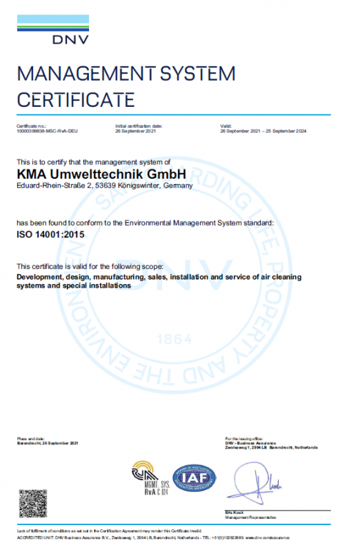 ISO environment management system certificate